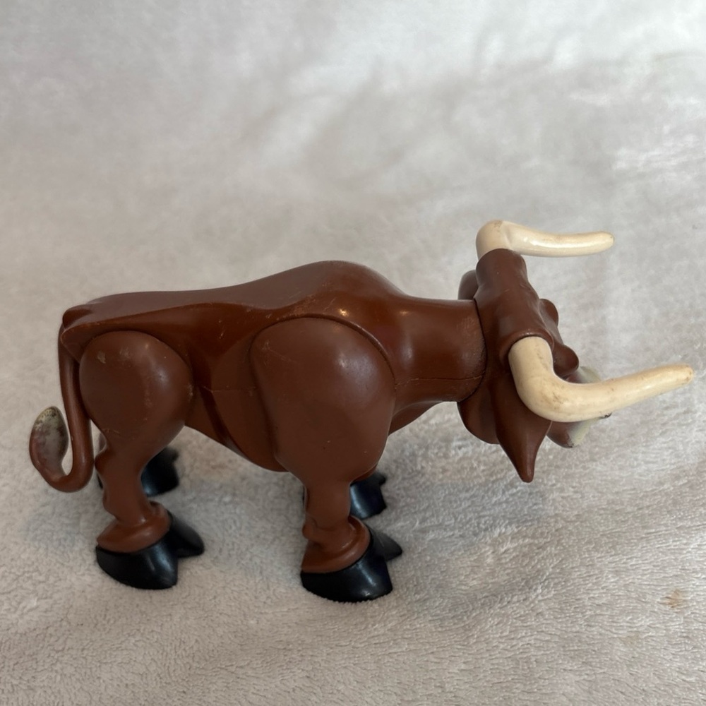 Vintage 1980 Fisher Price Husky Helper Longhorn Bull Steer Toy Hong Kong 3X5”